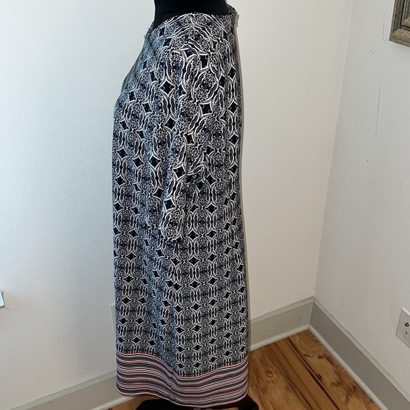 ILE New York short sleeves shift print dress Sz 16 white ivory geometric - Picture 3 of 8